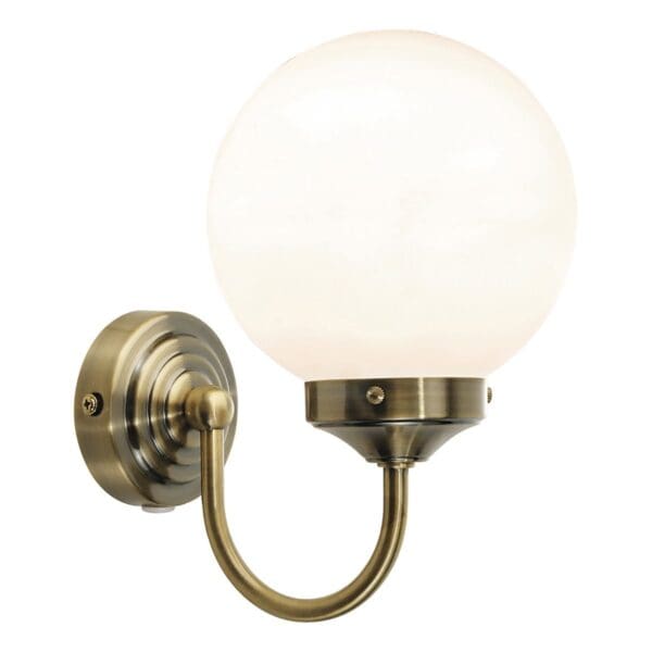 Barclay, klassisk baderomslampe i antikk messing med hvitt glass (IP44) - Bilde 3