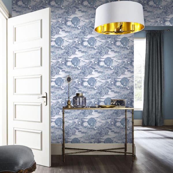 Edo, toile de jouy tapet i delikate blåtoner