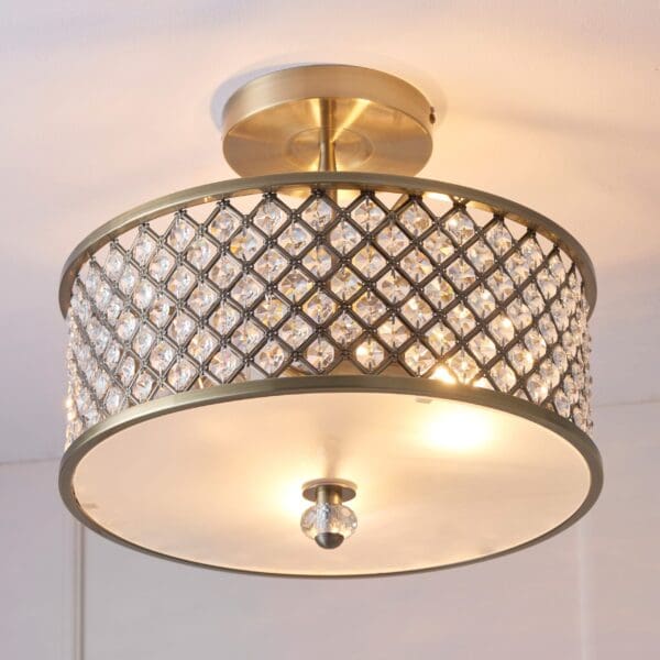 Hudson, Elegant taklampe i antikk messing og krystall - Bilde 2