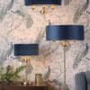 Sorrento, bordlampe i antikk messing og blå fløyelsskjerm - Bilde 9