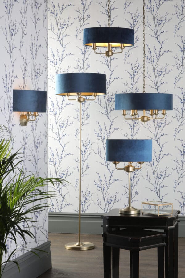 Sorrento, vegglampe i antikk messing og blå fløyelsskjerm fra Laura Ashley - Bilde 8