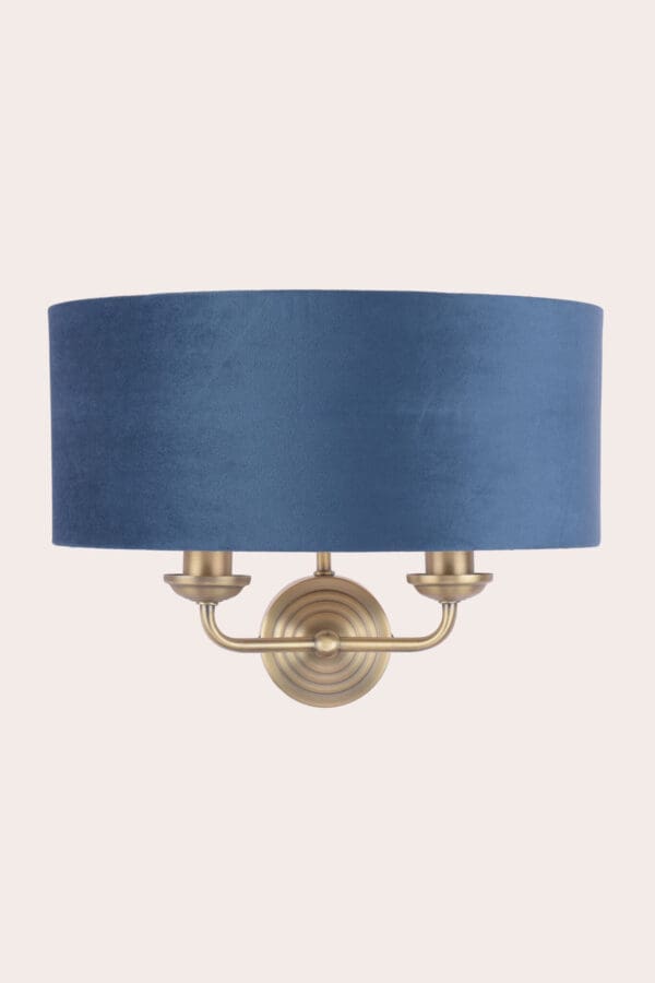 Sorrento, vegglampe i antikk messing og blå fløyelsskjerm fra Laura Ashley - Bilde 5