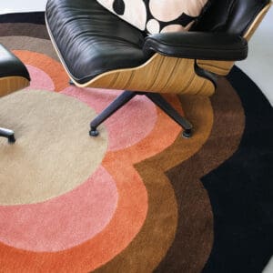 Sunflower, rundt retro gulvteppe i rosa/orange