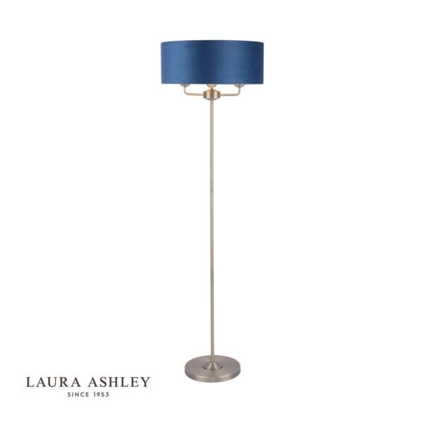 Sorrento stålampe i antikk messing med blå fløyelsskjerm fra Laura Ashley - Bilde 2