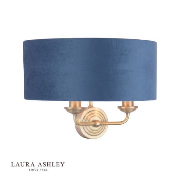 Sorrento, vegglampe i antikk messing og blå fløyelsskjerm fra Laura Ashley - Bilde 3