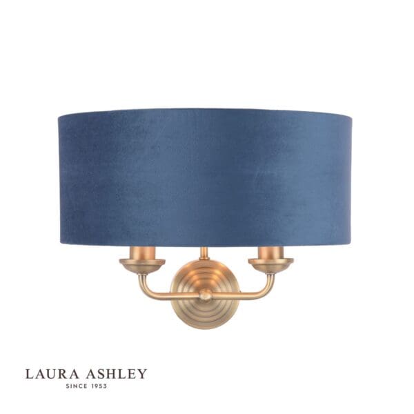 Sorrento, vegglampe i antikk messing og blå fløyelsskjerm fra Laura Ashley - Bilde 2