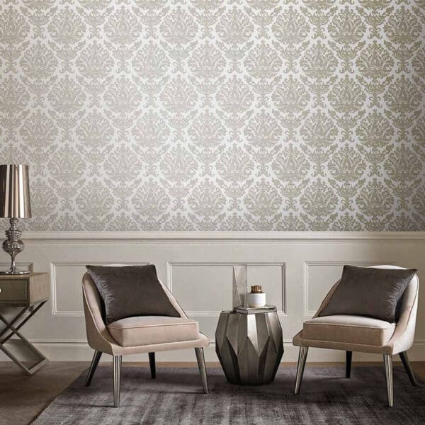 Antique, tidløst damaskdesign i krem/gull metallisk