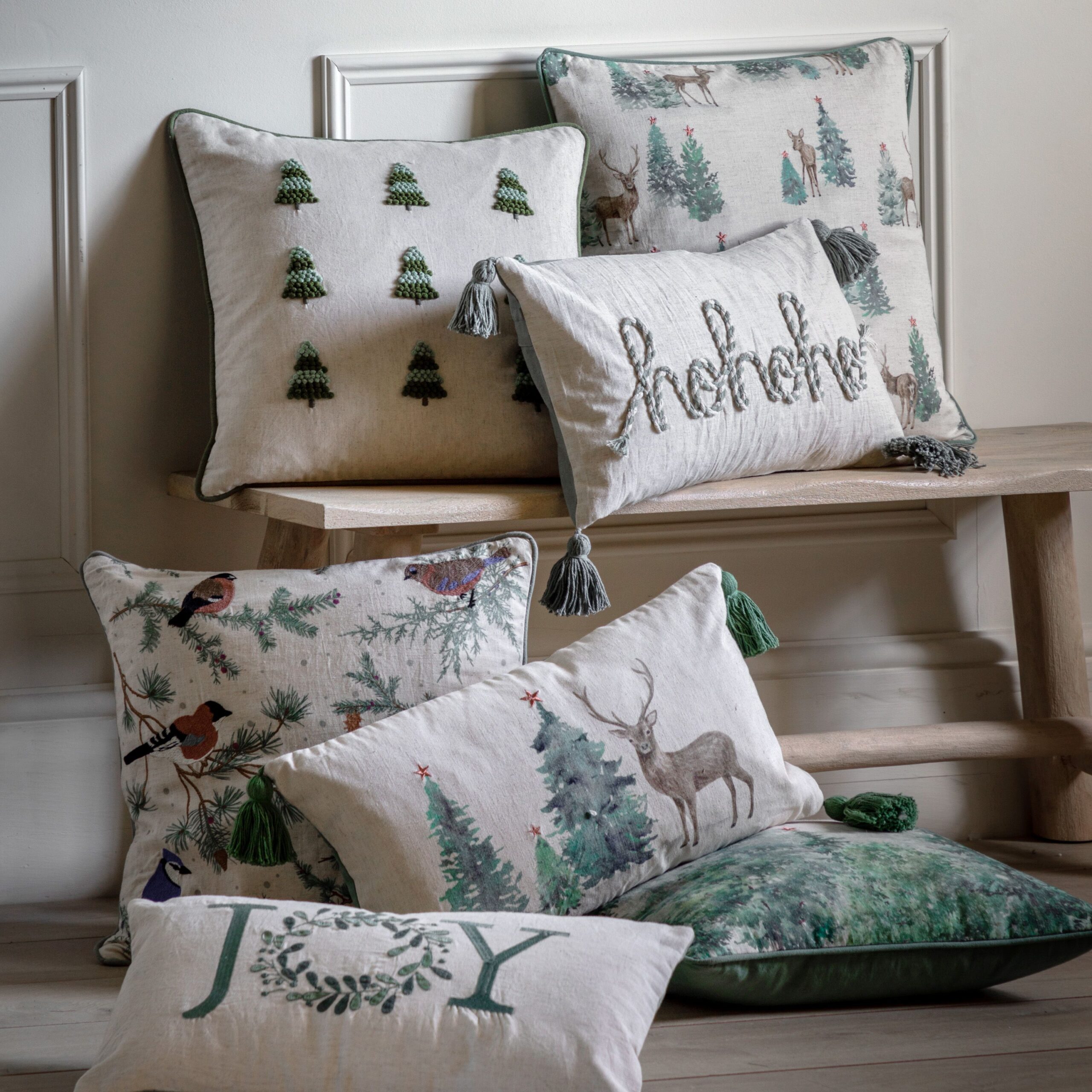 Putetrekk, julepute med vinterskog i grønt - Bilde 4