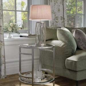 Pendine, sidebord i art deco stil i glass og stål