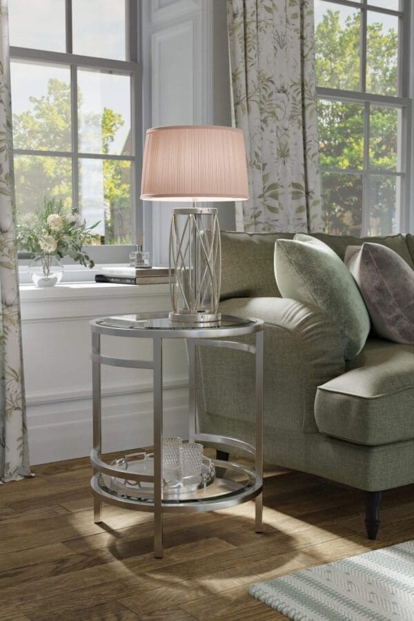 Pendine, sidebord i art deco stil i glass og stål