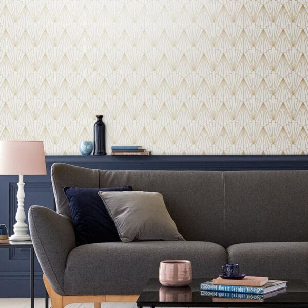 Rene, art deco inspirert tapet i krem og gull