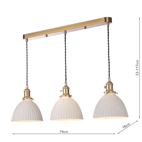 Hadano, landlig taklampe i messing med 3 hvite keramikkskjermer - Bilde 4