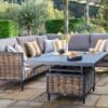 Langley, bord/spisebord i flettet PU-Raffia og aluminium