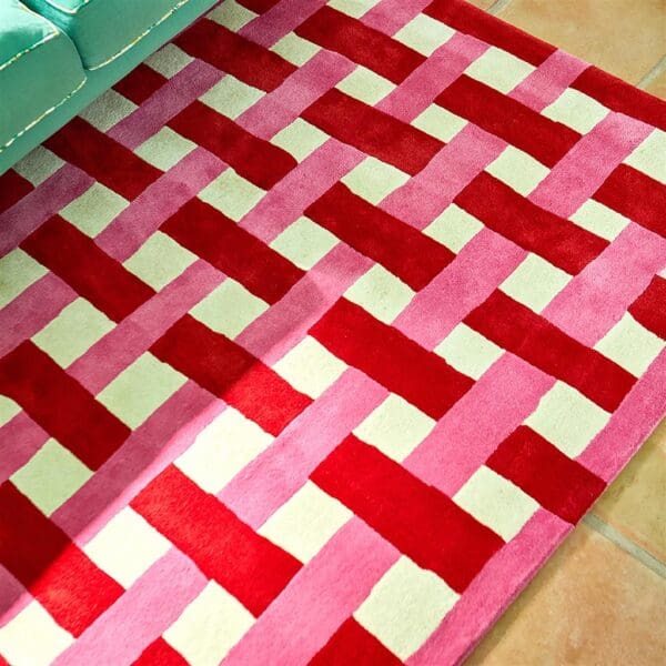 Harlequin Basket weave, gulvteppe med flettemønster i rosa - Bilde 3