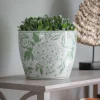 blomsterpotte med dekorativt mønster i grønt og hvitt fra Laura Ashley