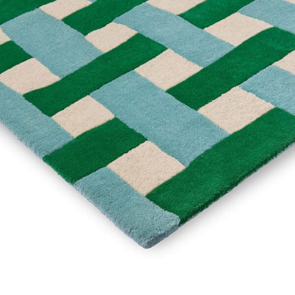 Harlequin Basket weave, gulvteppe med flettemønster i grønt/aqua - Bilde 5