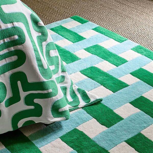Harlequin Basket weave, gulvteppe med flettemønster i grønt/aqua - Bilde 2