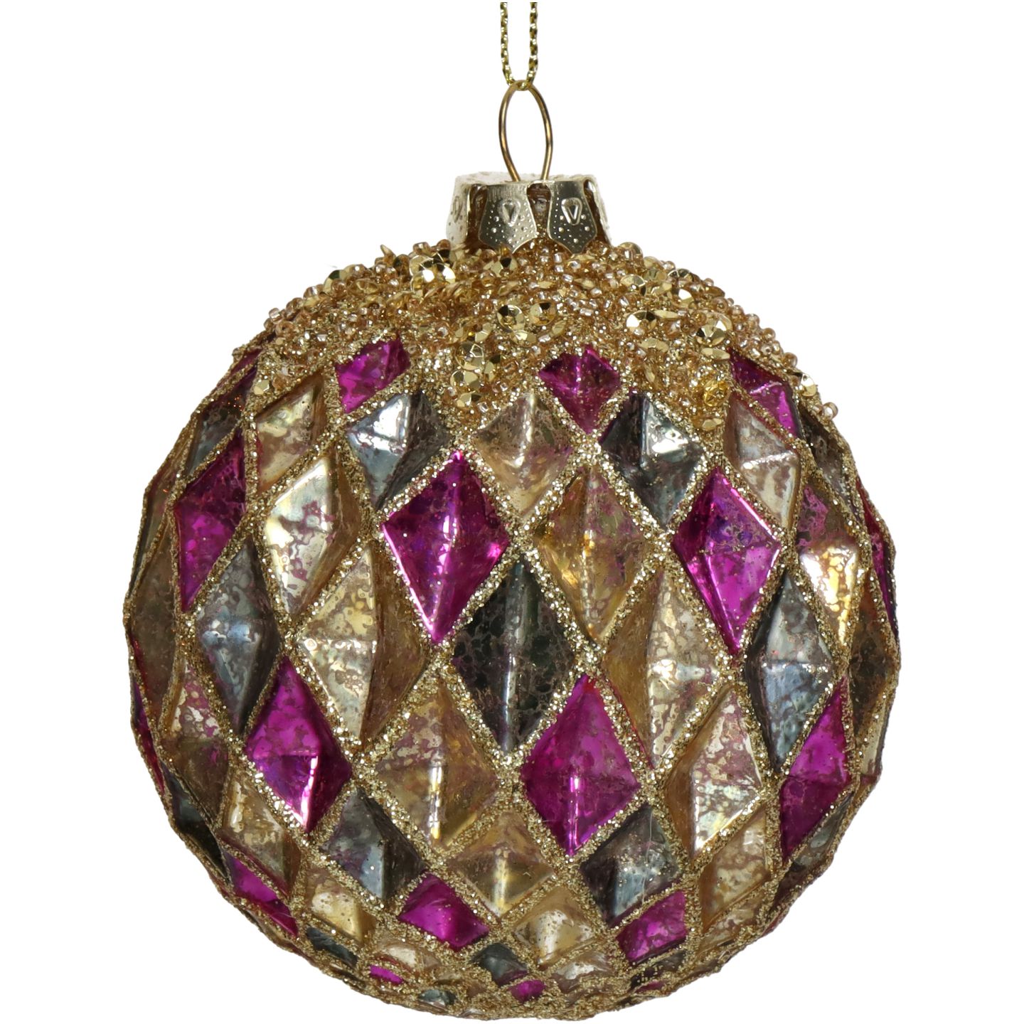 Fargerik julekule med harlekinmønster i rosa - Bilde 4