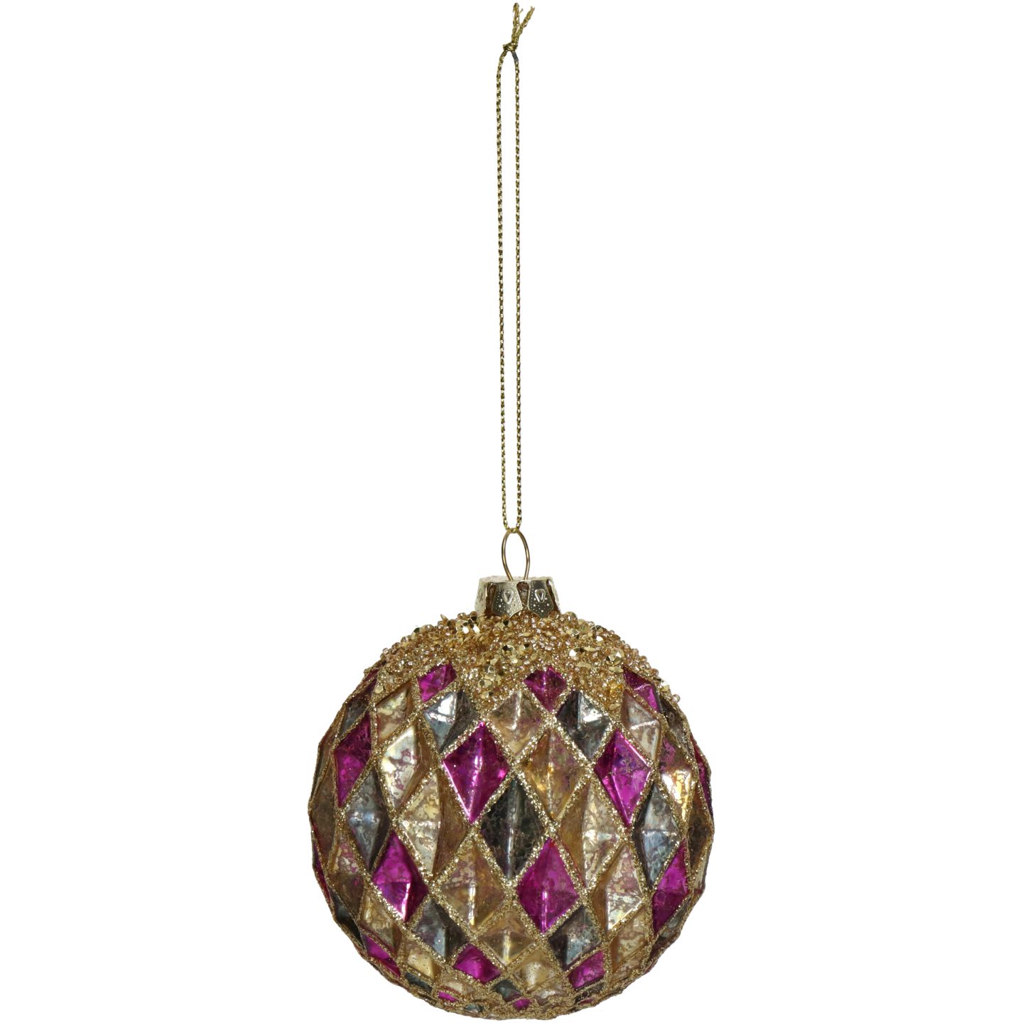 Fargerik julekule med harlekinmønster i rosa - Bilde 3