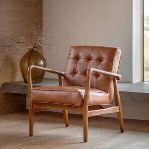 Humber retro lenestol i vintage brunt skinn
