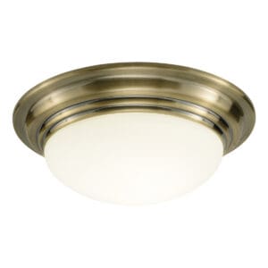 Barclay, takplafond til bad i antikk messing med hvit glasskuppel (IP44)
