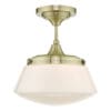 Art deco taklampe til bad i messing og opalglass