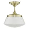 Art deco taklampe til bad i messing og opalglass
