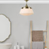 Art deco taklampe til bad i messing og opalglass