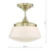 mål på Caden Art deco taklampe til bad i messing og opalglass