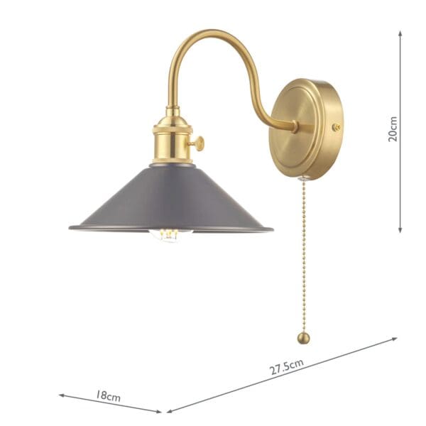 Hadano, landlig vegglampe i messing med grå skjerm - Bilde 2