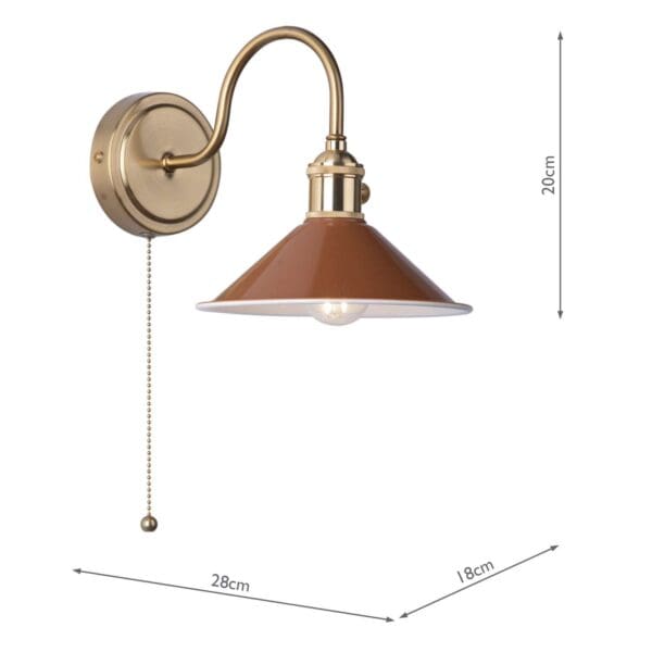 Hadano, landlig vegglampe i messing med brun skjerm - Bilde 2