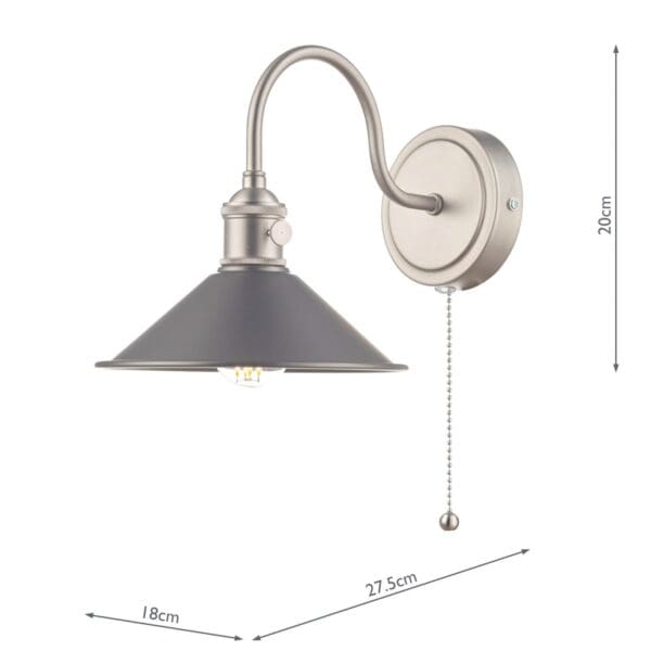 Hadano, landlig vegglampe i antikk krom med grå skjerm - Bilde 2