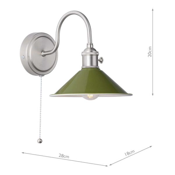 Hadano, landlig vegglampe i antikk krom med grønn skjerm - Bilde 2