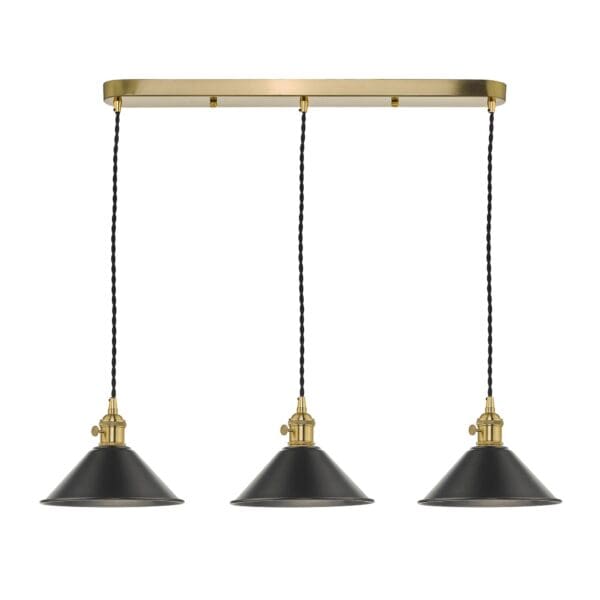 Hadano, landlig taklampe i messing med grå metallskjermer