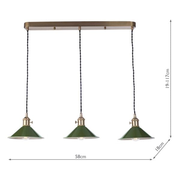 Hadano, landlig taklampe i messing med grønne metallskjermer - Bilde 3