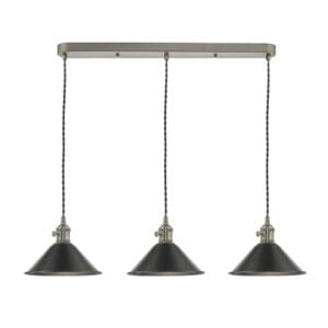 Hadano, landlig taklampe, med 3 grå metallskjermer