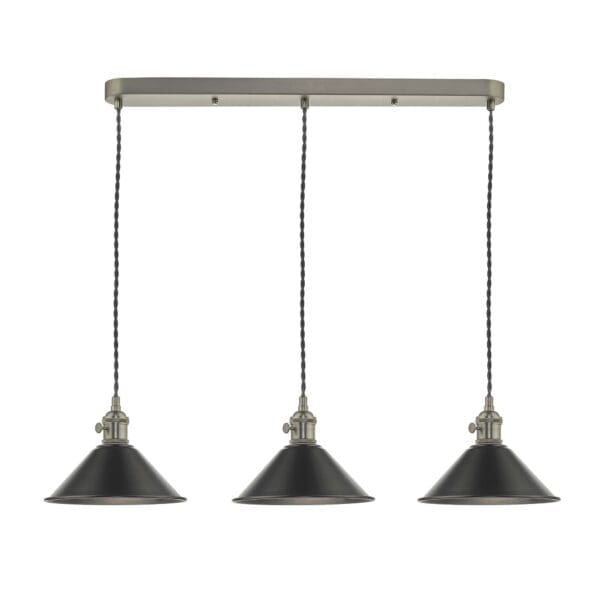 Hadano, landlig taklampe, med 3 grå metallskjermer