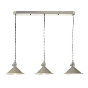 Hadano, landlig taklampe, med 3 beige metallskjermer