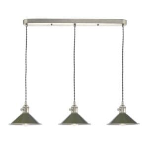 Hadano, landlig taklampe, med 3 grønne metallskjermer