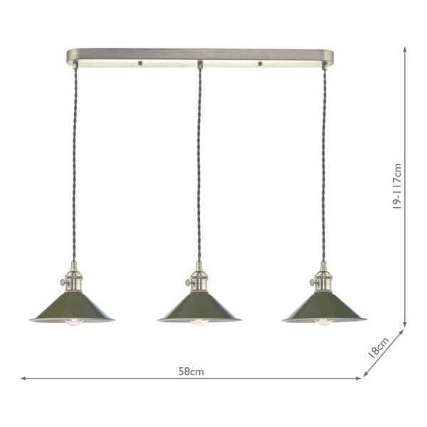 Hadano, landlig taklampe, med 3 grønne metallskjermer - Bilde 2