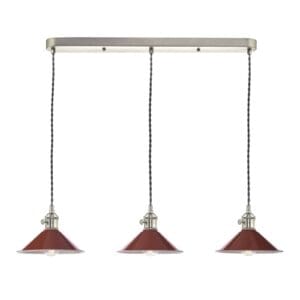 Hadano, landlig taklampe, med 3 brune metallskjermer