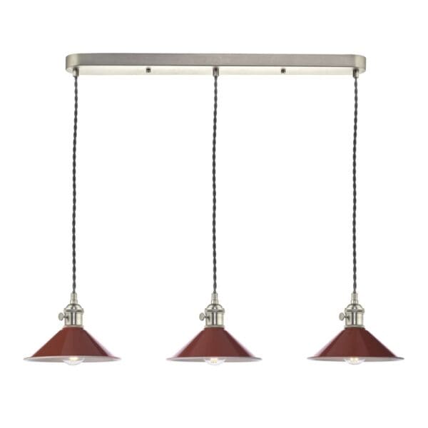 Hadano, landlig taklampe, med 3 brune metallskjermer