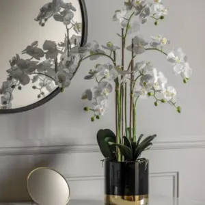 Kunstig orkide i sort og gull blomsterpotte