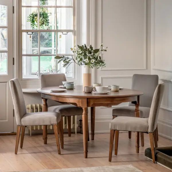 Highgrove, rundt spisebord med ileggsplate  i brunt tre (120-160cm) - Bilde 2