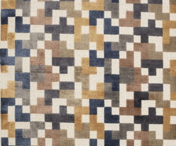 Sterling geometrisk mønstret fløyelsjacquard i blått/natur fra Maison THevenon