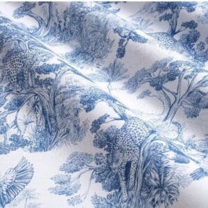 Animalia, Toile de Jouy stoff med leoparder og dyreliv