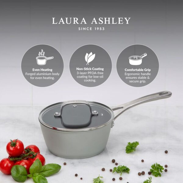 Duegrå "non stick" sautepanne med glasslokk fra Laura Ashley - Bilde 5