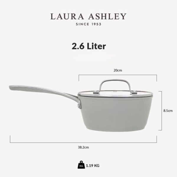 2,6l "non stick" salviegrønn kasserolle med glasslokk, fra Laura Ashley - Bilde 5