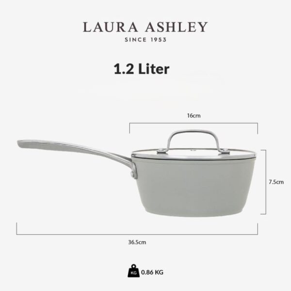 1,2l "non stick" skifergrå kasserolle med glasslokk, fra Laura Ashley - Bilde 6
