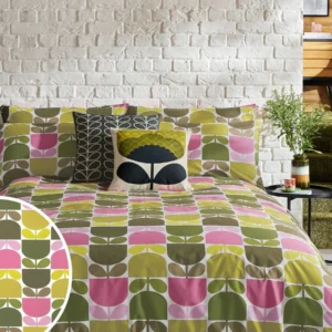 Block Stem retro sengesett i rosa og grønt fra Orla Kiely